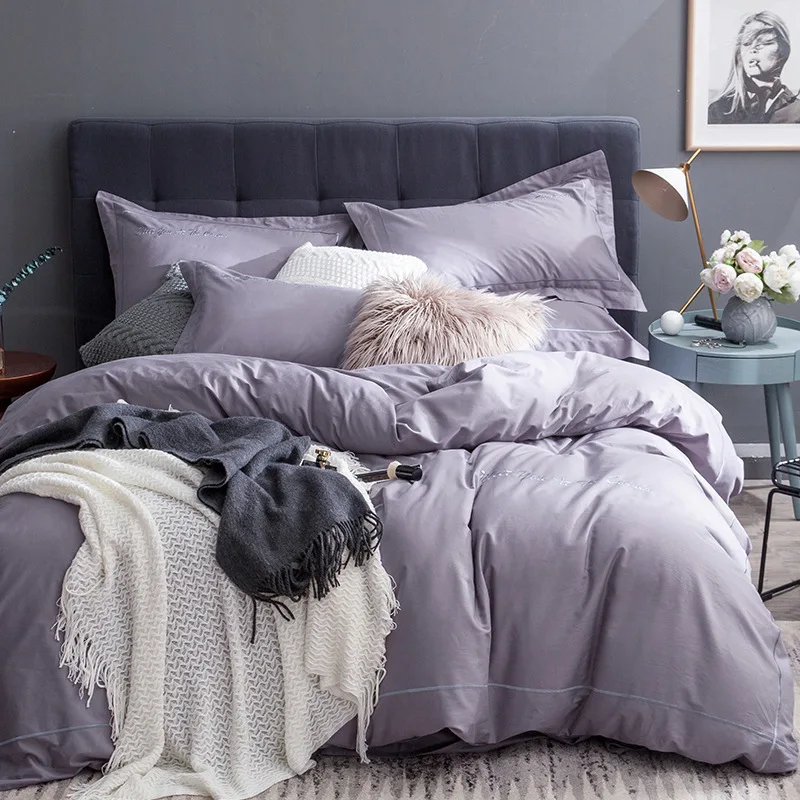 ANNAs Good Stuff Cool Quality FullCotton Concise Embroidery Bedding Set Blue Queen King Quilt Cover Bedding Article Hotel Sample