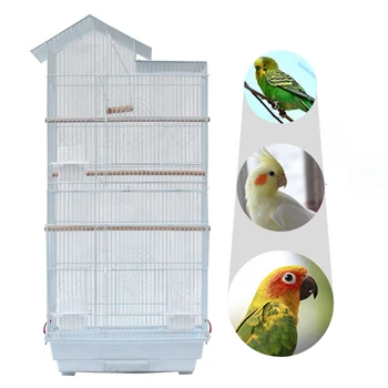 

39" Bird Parrot Cage Canary Parakeet Cockatiel LoveBird Finch Bird Cage with Wood Perches & Food Cups White