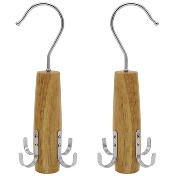 

Belt Racks, 2 Pack Swivel Rack Closet Space Saver with 4 Hooks for Hanging Scarves, Belts, Ties, Jewelry Accessories Organizer(N