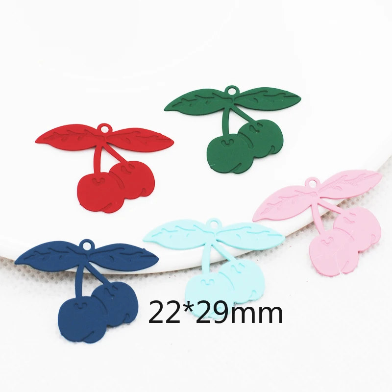 

20pcs/Lot New Spray Lacquer Cherry Shape Filigree Stamping Charms 22*29mm Super Thin Women Girls Earring Making Accessories