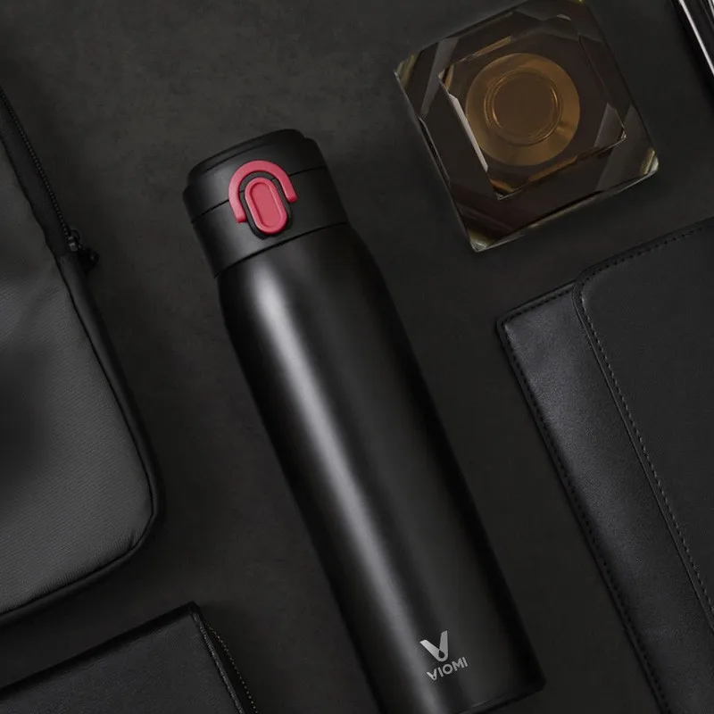 Xiaomi Mijia чашка из нержавеющей стали Вакуумная 24 часа колба для воды портативная «Умная» бутылка термос 300 мл 460 мл для семьи - Цвет: Черный
