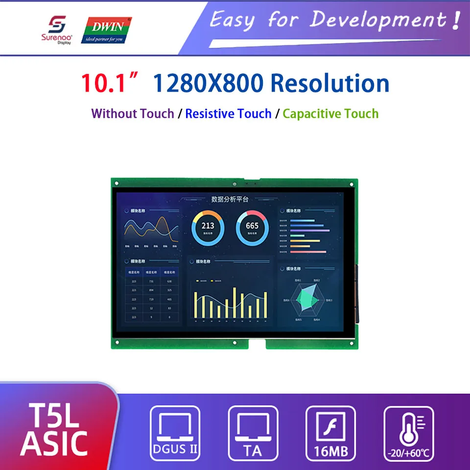 

Dwin T5L HMI Intelligent Display, DMG12800L101_01W 10.1" 1280X800 IPS LCD Module Screen Resistive Capacitive Touch Panel