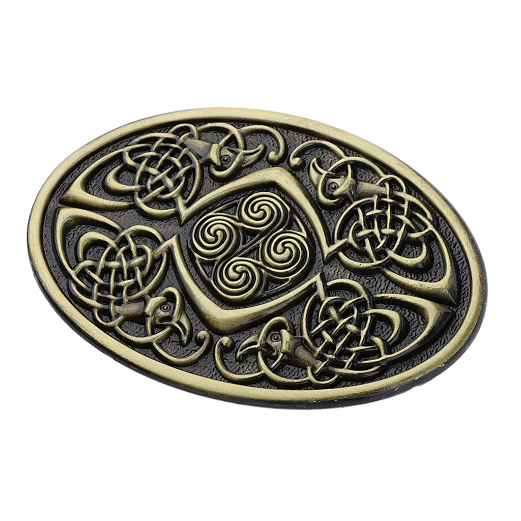 Mens  Cowboy Germanic  Pattern Oval Bronze Belt Buckle