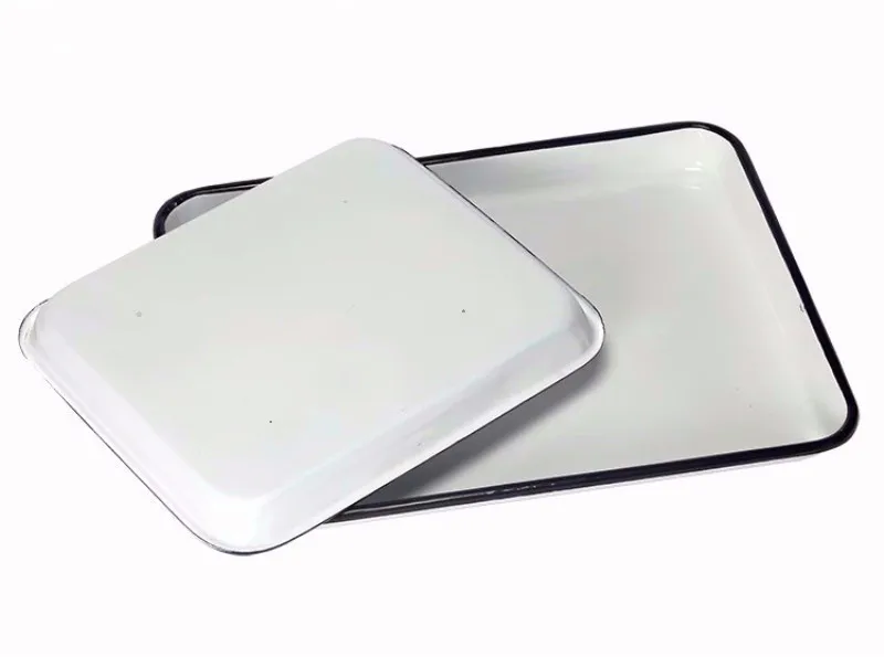 Enamel tray, white thickened enamel square plate, disinfection tray and  laboratory tray. 2 pieces 1 / pack.