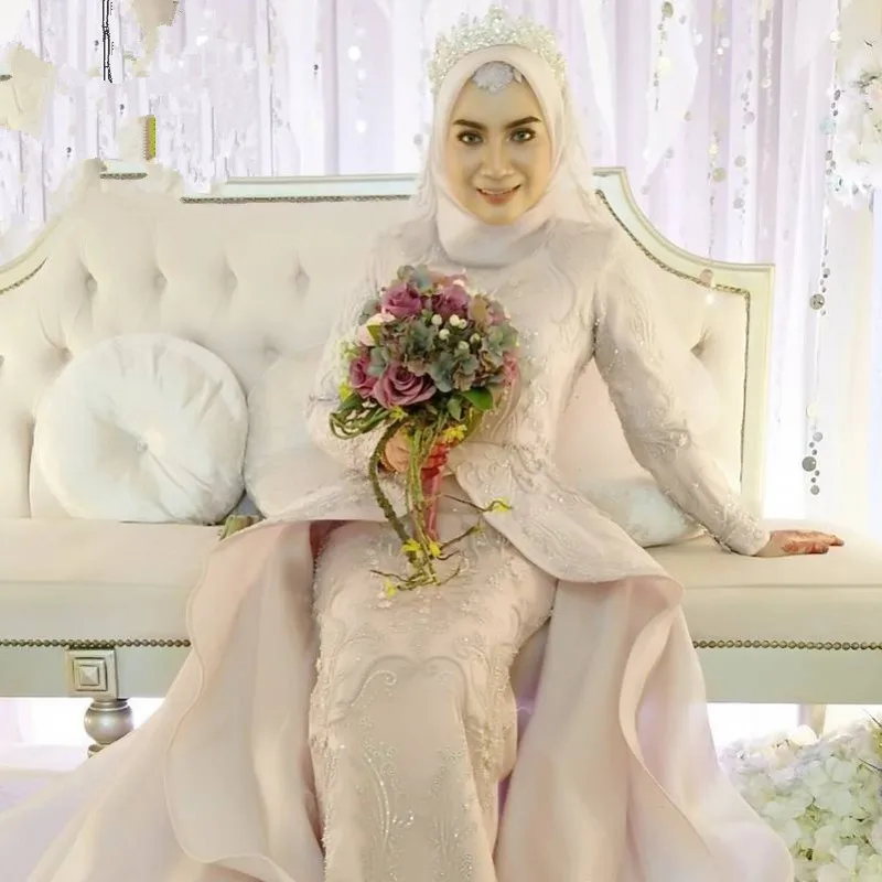 Robe de mariee/мусульманское свадебное платье с высоким воротником и длинными рукавами на заказ роскошное кружевное бальное платье принцессы Свадебные платья