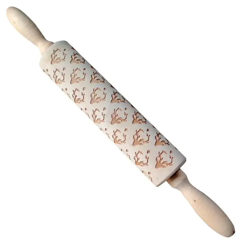 

Wood Elk Print Embossed Rolling Pins Embossing Baking Cookies Kitchen Tool