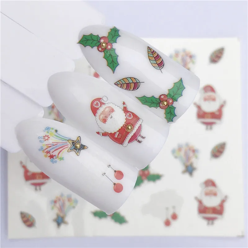 Новинка, Рождественская водная наклейка, наклейки для ногтей, новогодний слайдер, тату, полное покрытие, Санта Клаус, снеговик, дизайн, рождественские наклейки - Цвет: YZW-2162