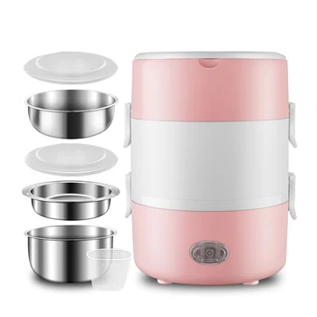 

2 3 Layer 220V Electric Lunch Box Stainless Steel Food Heater Container Heating Warmer Mini Bento Rice Cooker Office Portable