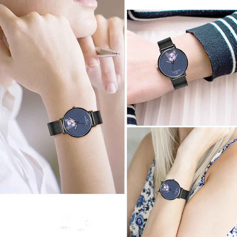 

Cute Quartz Watch Simple Sports Casual Watch with Steel Mesh Strap for Women Men Elegant Watch LL@17