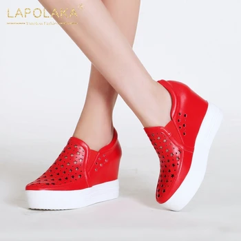 

Lapolaka 2020 New Arrivals Genuine Cow Leather Platform Shoes Woman Vulcanize Slip-On Black Comfortable Woman Shoes Footwear