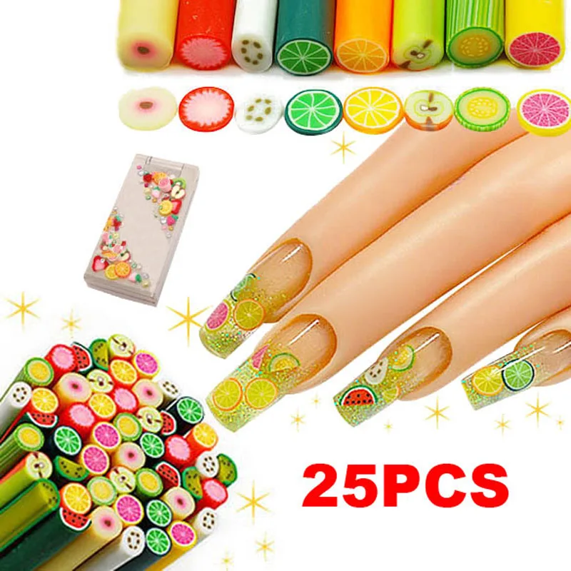 2019 25Pcs New Hot Shining Polymer Clay Nail Art Fruit Decoration Slice Rod Sticks DIY Nails Accessories | Красота и здоровье