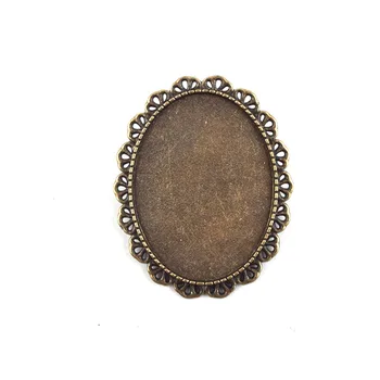 

10Pcs/Lot Fashion Women DIY Bronze Tone Oval Cameo Frame Setting Brooches Fit 30x40mm Clear Glass Cabochon Stone 2016