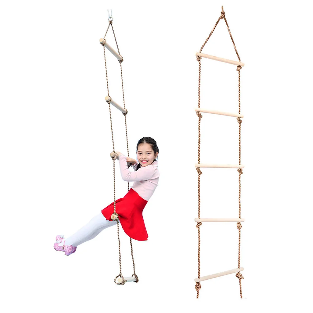 Playground Climbing Wooden Rope Ladder for Kids Indoor/Outdoor - 5.7 Feet Length, 30KG Load Bearing