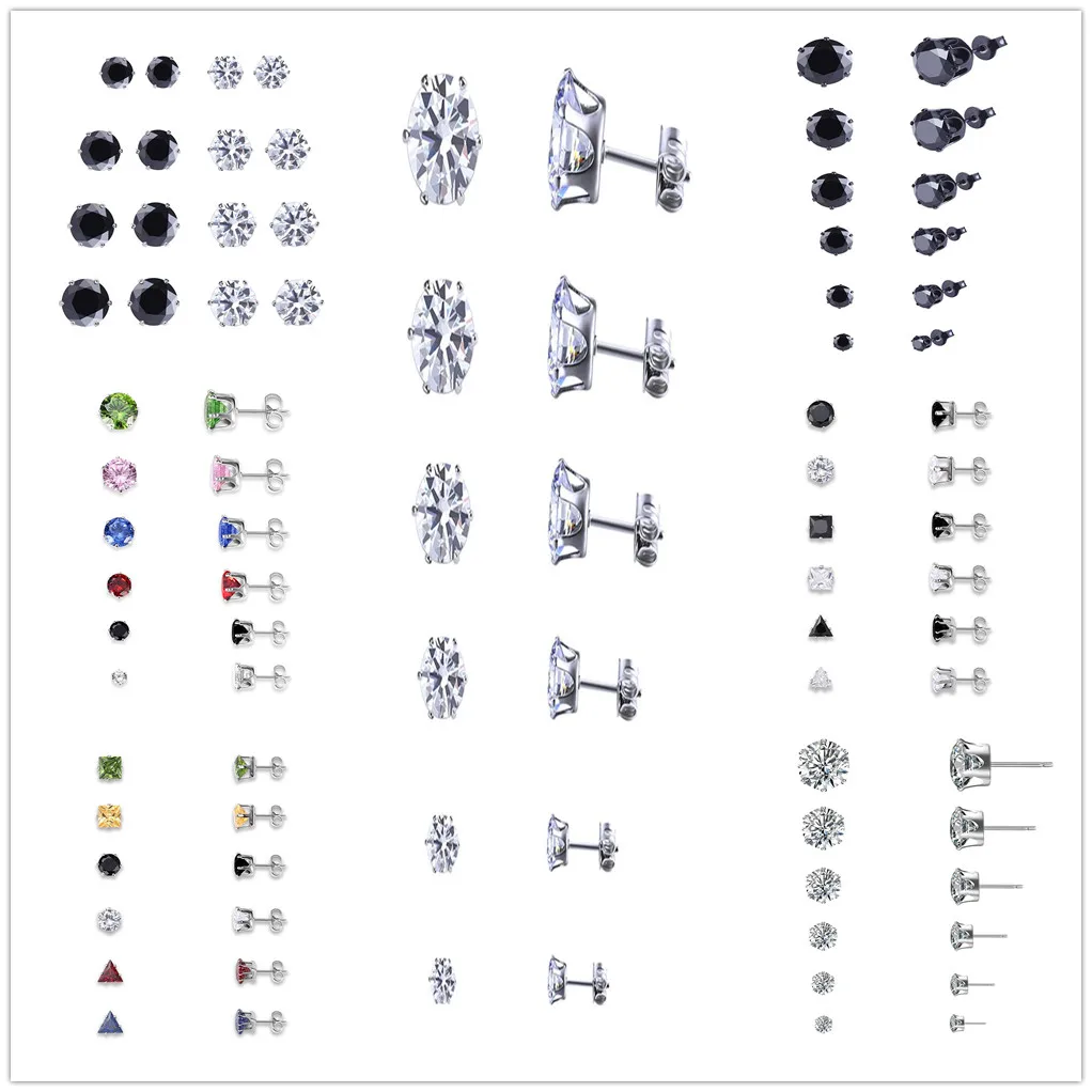 

6 Pair/Pack Women Girls Shiny Wedding Stud Earrings Set for Women Men Crystal Jewelry Accessories Ear Studs