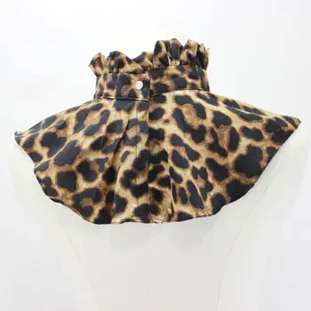 

Pleated Ruffles Stand Fake Collar Leopard Print Bowtie Necklace Choker Warmer