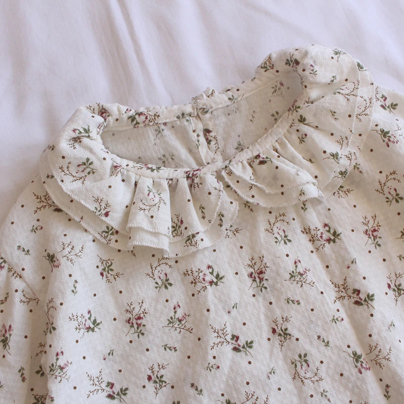 Korean Style Baby Girls Floral Printed Blouses Spring Toddlers Children Tops Ruffles Collar Long Sleeve Kids Shirts