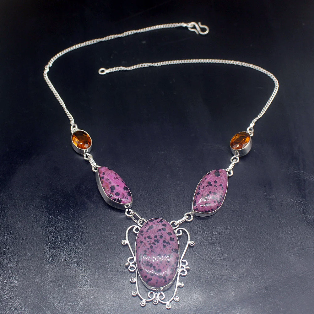 Gemstonefactory Jewelry Big Promotion 925 Silver New Coming Natural Dalmatian Jasper Topaz Women Chain Necklace 48cm 202101399