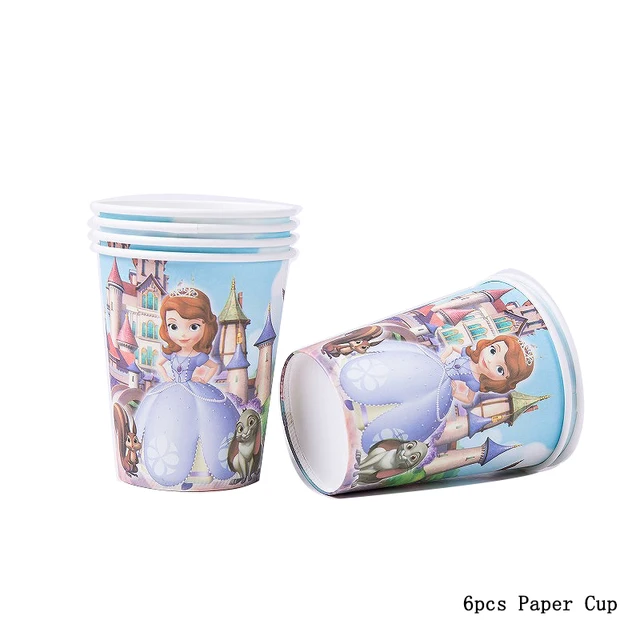 New Disney Sofia Princess Theme Party Disposable Tableware For Decorations Birthday Party Baby Shower Napkin Plate Cup Supplies 6pcs Paper Cup