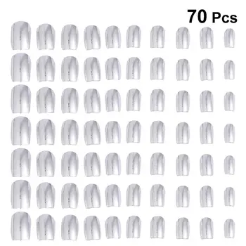 

1 Box Of 70pcs Artificial Nail Tips Metal Nail Patches Nail Decals Manicure Tools For Lady Silver Gloden