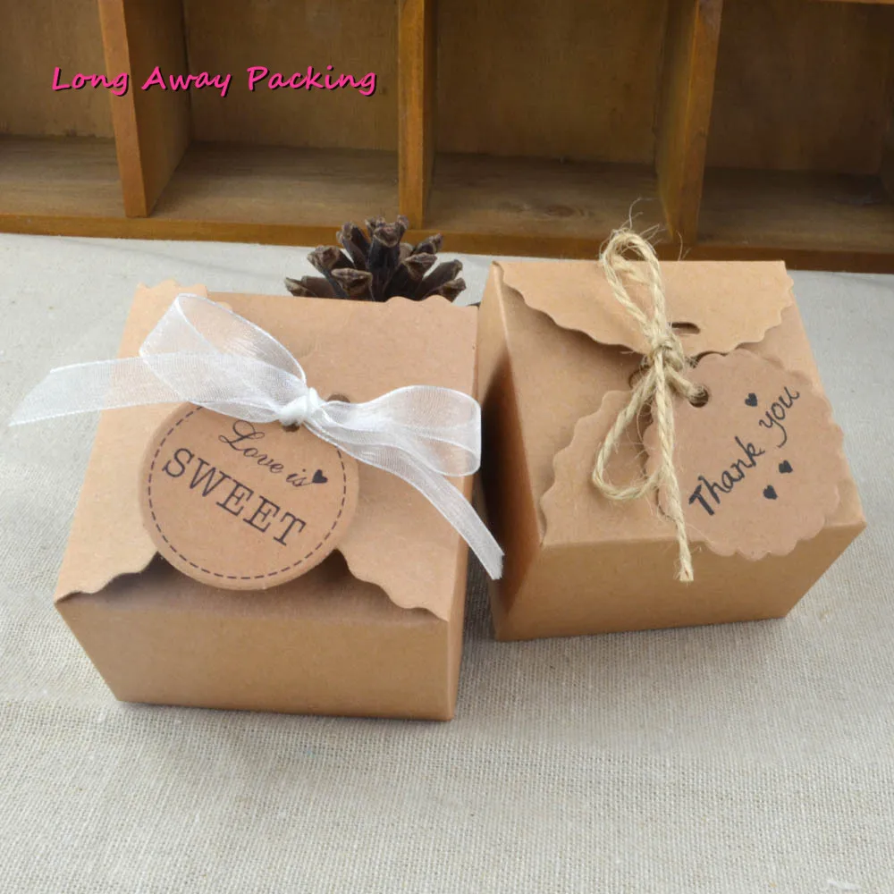 Ruffled Square Party Gift Boxes With Ribbon And Tag Favor Boxes Holiday
