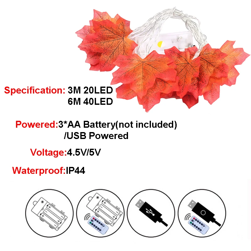 3 м 20LED 6 м 40LED кленовые листья Сказочный светильник гирлянда Водонепроницаемый Открытый Сад Рождественская гирлянда Крытый Декор для гостиной спальни