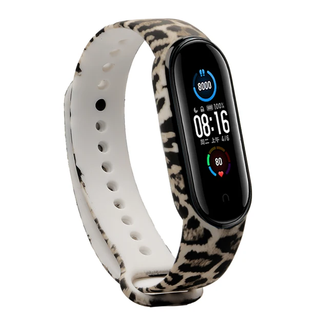 Bracelet for Xiaomi Mi Band 5 Strap Silicone Painting Flowers Belt miband 5 accessories Wrist Strap for Xiaomi Band 6 Leopard