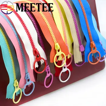 

MEETEE 10pcs 3# 15-40cm Multicolor Resin Close-End Zipper O Ring Zip Pull Head for Bag Wallet Sewing DIY Garment Accessories