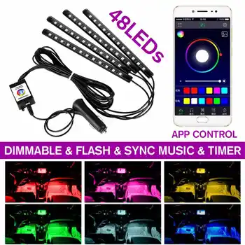 

48 LED IP65 Car Interior Light bluetooth App Music Control Muti-Color LED Strip Ambient Light SMD5050 Auto Atmosphere Lamp