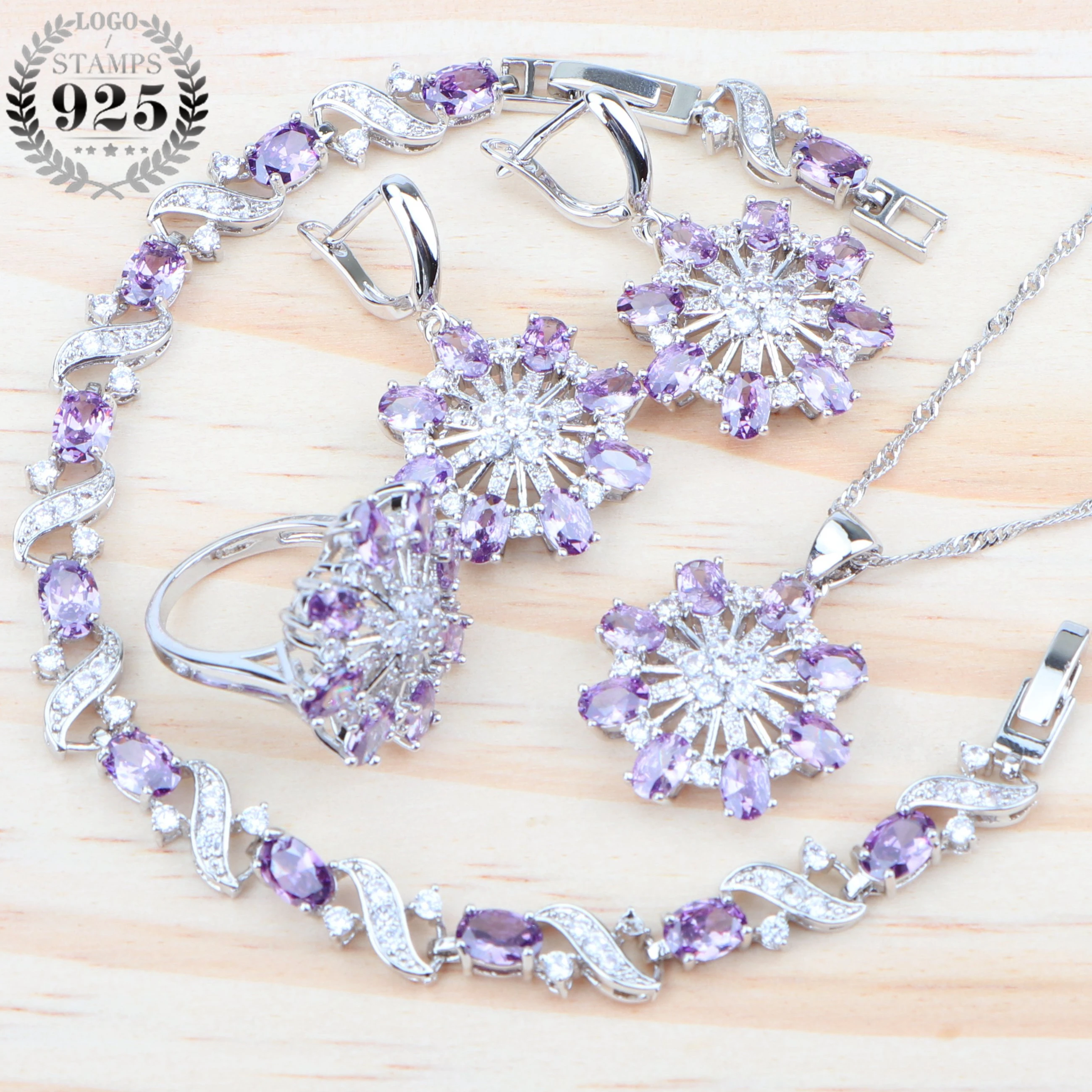 Luxury Cubic Zirconia Jewelry Sets For Women Silver 925 Wedding Stone Earrings Rings Necklace Bridal Set Jewellery | Украшения и