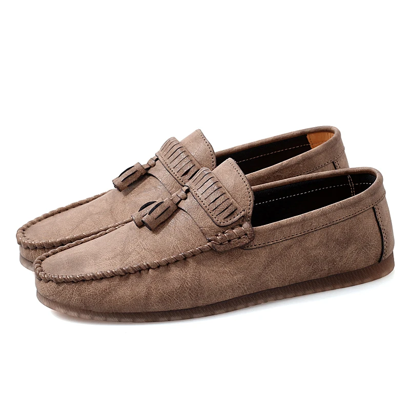 Khaki Лидер продаж; Мужская молодежная Повседневная обувь; Лоферы черного цвета и цвета хаки; мужские модные кроссовки из искусственной кожи; мужские дизайнерские лоферы с кисточками ручной работы - Цвет: Khaki