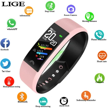 

LIGE 2020 New smart band waterproof sport For iPhone Fitness tracker call information smart watch smart band For men women kid