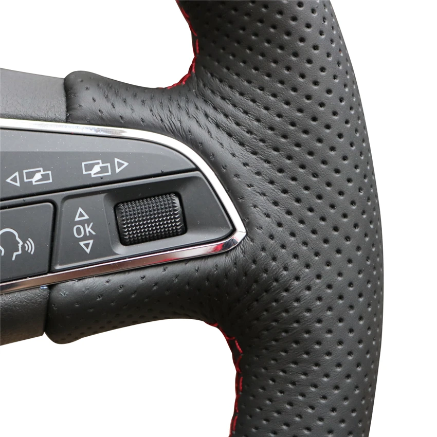APPDEE Black Artificial Leather Car Steering Wheel Cover For Seat Leon 5F Mk3 2013- Ibiza 6J Tarraco Arona Ateca Alhambra