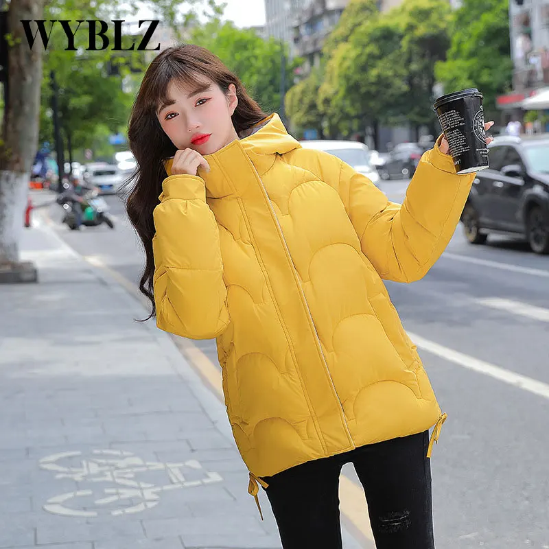 

WYBLZ Winter Thicken Womens Parka Outwear Cotton Warm Hooded Padded Coats Female Oversized Short Loose Jacket Korean Style 2021