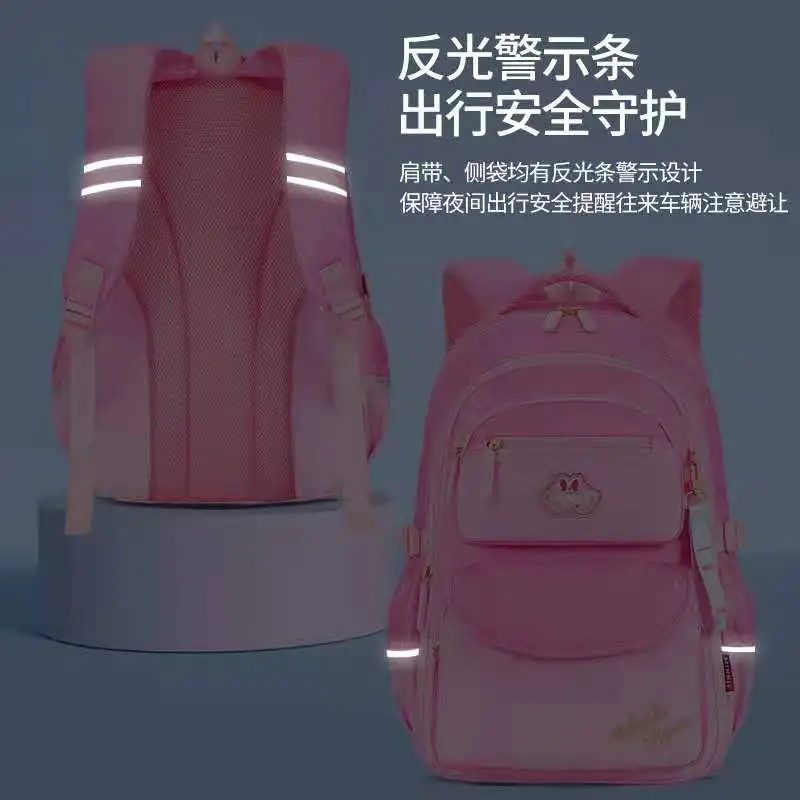 Disney Minnie Causal School Bag For Girls Large Capacity Super Light Water Proof Primary Student Shoulder Orthopedic Backpack