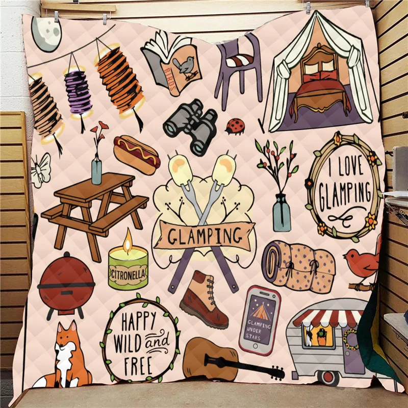 Зеленое одеяло с 3D Цифровым принтом в стиле кемпера счастливое мультяшное