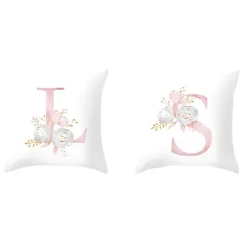 

2x 18 Inch Letter Pink Floral Printing Pillow Case Throw Cushion Cover Pillow Cover Sofa Home Decor Letter L & S