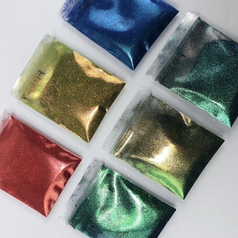 

10g/Bag Crystal Diamond Chameleon Glitter 0.2mm (1/128) Chrome Mirror Powder Chameleon Effect For Nails Chrome Powder F3D067