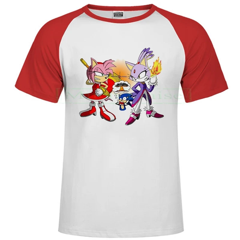 Футболка Sonic The Hedgehog для мужчин и женщин, летний топ с рисунком Марио, цельная одежда, белая Мандалорская футболка, мужские футболки для спортзала - Цвет: Raglan red 246