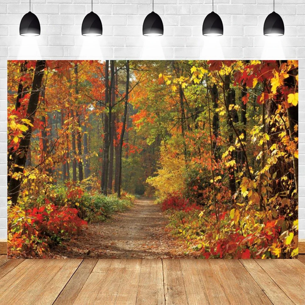 

Autumn Scenery Deciduous Background Vinyl Deciduous Road Photography Backdrops Tree Yellow Fall Leaves Backgrounds Studio Props