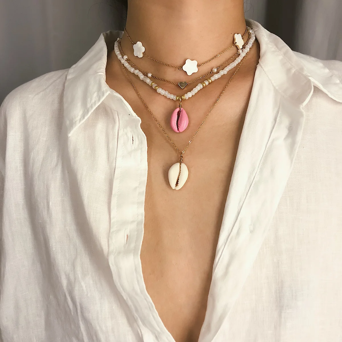 Europe And America Accessories Versatile Ethnic-Style Elegant Necklace Women's Beaded Bracelet Shell Heart Shape Star Multistory