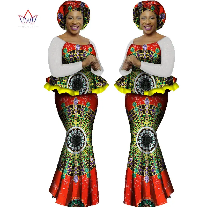 Летнее женское платье, платья, африканская одежда, Женский комплект 2 шт., африканские платья для женщин, с длинным рукавом, макси юбка с принтом, 6XL, WY1562 - Цвет: 7