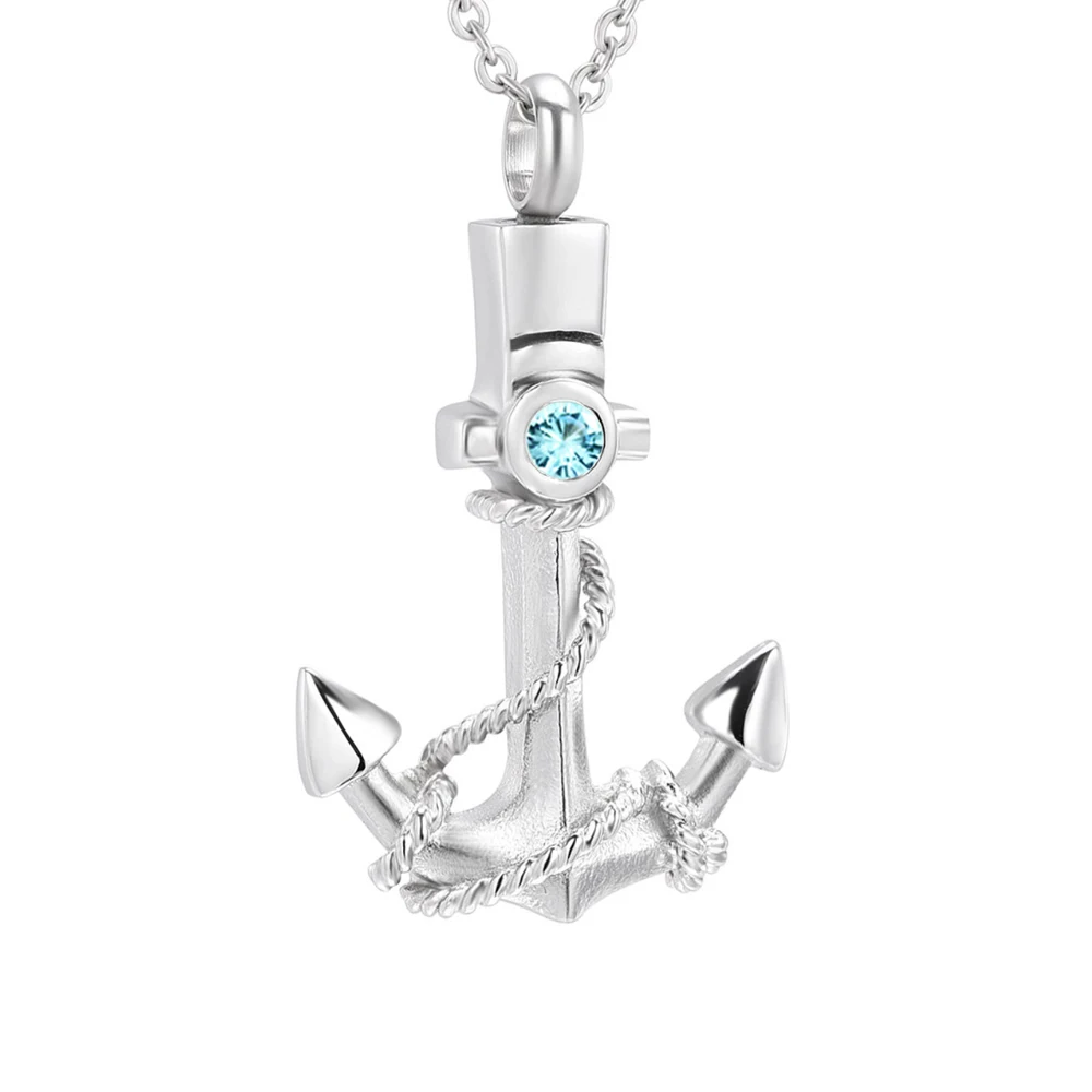 Urn Jewelry for Men Anchor Urn Necklace for Ashes with Blue Birthstone Cremation Jewelry Memorial Keepsake Pendant