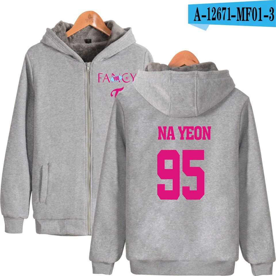 KPOP Group twice fancy Album hoodie Женская/Мужская kpop модная толстовка на молнии Повседневная утепленная толстовка на молнии - Цвет: Gray