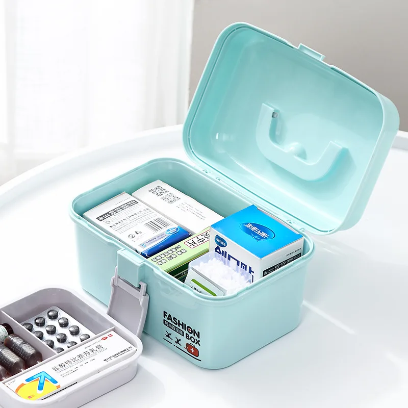 Многофункциональная ручная портативная медицинская коробка большого размера раздельная двухслойная коробка для хранения лекарств домашняя медицинская маленькая аптечка для первой помощи
