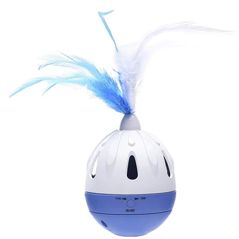 

Interactive Cat Ball Toy, Feather Cat Teaser & Automatic Spinning Tumbler Ball with Chirp Sound and Food Dispenser for Cats Ki
