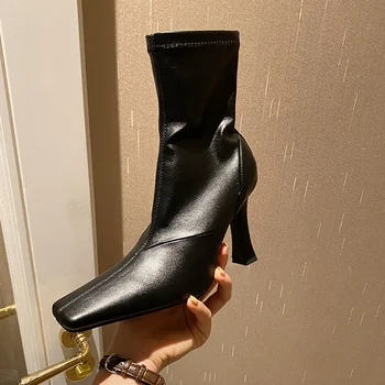 

Fashion Elastic Sock Boots Women Thin High Heels Stretch Women Autumn Winter Sexy Booties Pointed Toe Office Ladies Shoes Mujer
