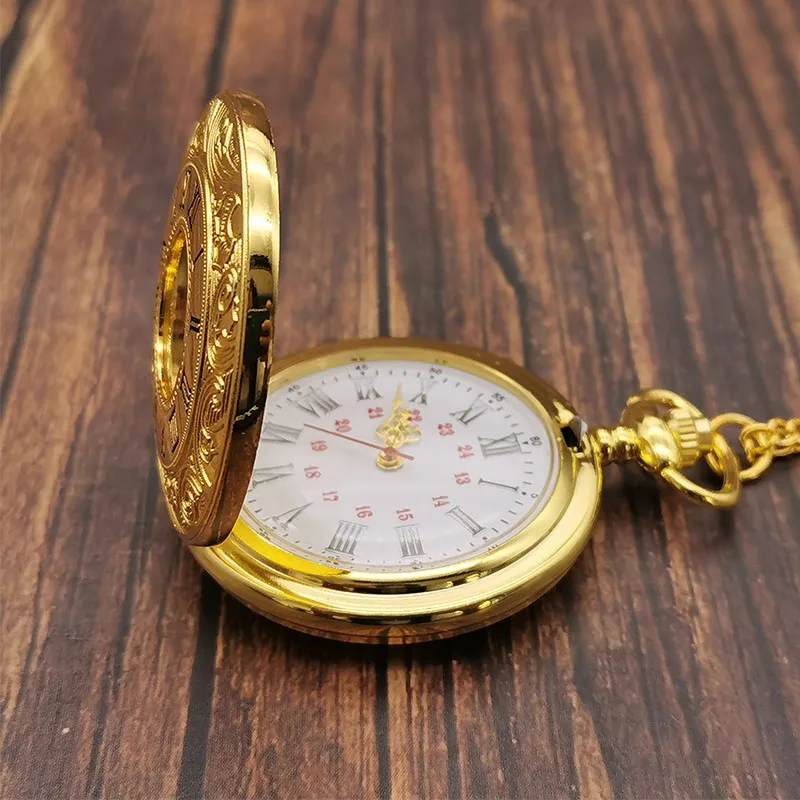 Luxury Gold Steampunk Quartz Pocke Watch Roman Number Pendant Necklace Men Fob Watch Chain Clock CF1348