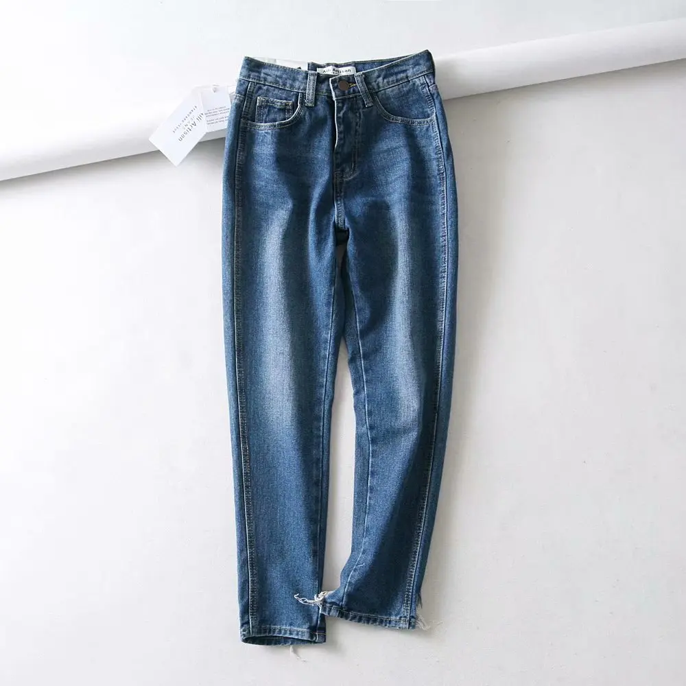 Dark Blue Европейский стиль Осень Новые модные повседневные рваные джинсовые брюки для женщин, женские брендовые винтажные джинсы с высокой талией - Цвет: Dark Blue