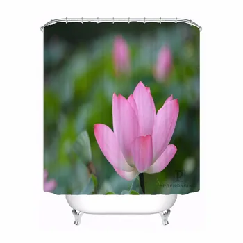 

Custom Pink Lotus Flower Shower Bath Curtain Mildewproof Waterproof Polyester Various Sizes#180417-03-18