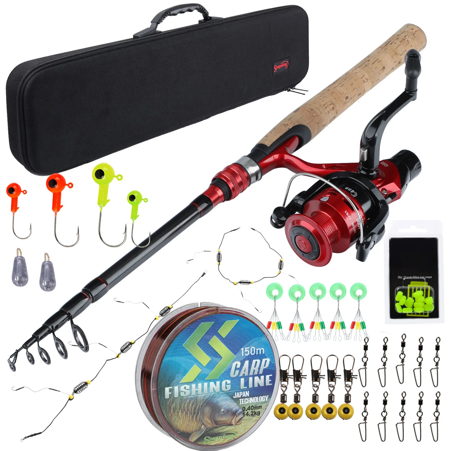 

Sougayilang 1.8M-2.4M Carp Fishing Combo Spinning Feeder Rods and Carp Reel with Fishing Line Lure Hook Carrier Bag Full Kit